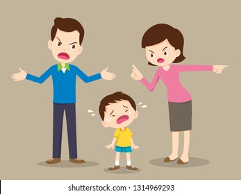 husband and wife quarreling.Parents quarrel and child listen. Family conflict. 