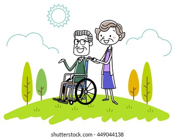 Husband and wife to ride in a wheelchair