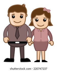 Husband Wife Standing Together - Vector Character Illustration