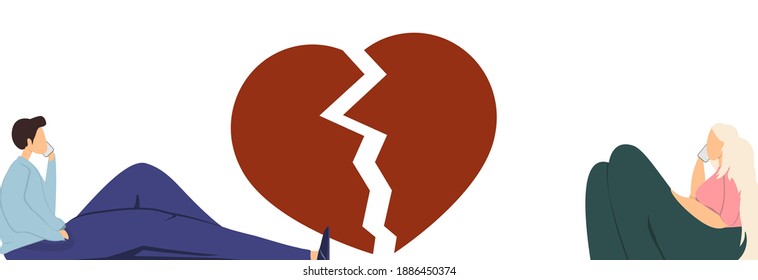 Husband and wife talking on the phone with broken heart, broken relationship.