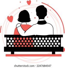 Husband and Wife togather Vector Icon Design, Valentines Day Symbol, Love and Romance Sign, Friendship and Love sickness stock illustration, couple sitting on bench back view concept