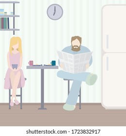 Husband and wife watching the morning news.
