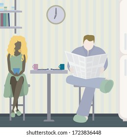 Husband and wife watching the morning news.