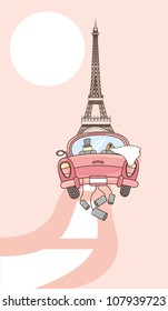 husbands to paris, just married. vector illustration