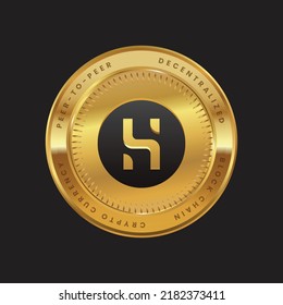 Logo de HUSD Cryptocurrency en concepto de color negro de la moneda de oro. Símbolo de tecnología de cadena de bloques de monedas HUSD. Ilustración vectorial para banner, fondo, web, impresión, artículo.