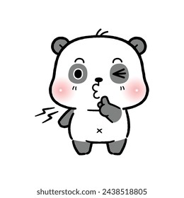 Hush. Little Panda asking for silence or secrecy with finger on lips shhh hand gesture, cartoon chibi style