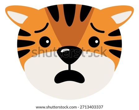 Hushed tiger head. Negative emoji cartoon face