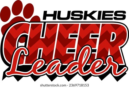 huskies cheerleader team design with paw print and chevron stripes for school, college or league sports