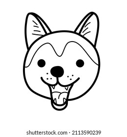 Husky akita dog. Muzzle face of a Shiba Inu dog in a doodle sketch style. Outline of the pet's head. Stock vector illustration drawn by hand.