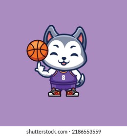 Husky Basketball Cute Creative Kawaii Cartoon Mascot Logo