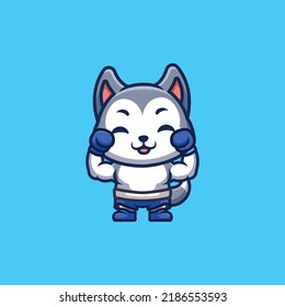 Husky Boxer Cute Creative Kawaii Cartoon Mascot Logo