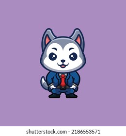 Husky Business Cute Creative Kawaii Cartoon Mascot Logo