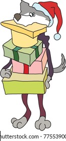 husky carries gifts