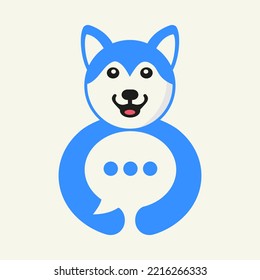 Husky Chat Logo Negative Space Concept Vector Template. Husky Holding Chat Bubble Symbol