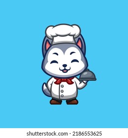 Husky Chef Cute Creative Kawaii Cartoon Mascot Logo