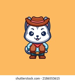 Husky Cowboy Cute Creative Kawaii Cartoon Mascot Logo