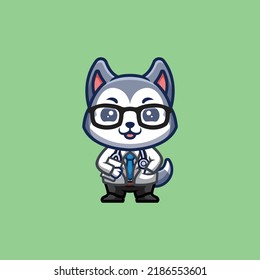 Husky Doctor Cute Creative Kawaii Cartoon Mascot Logo