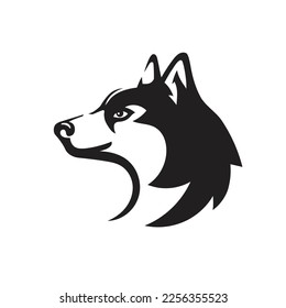 Husky dog black and white design - animal head side view vector illustration