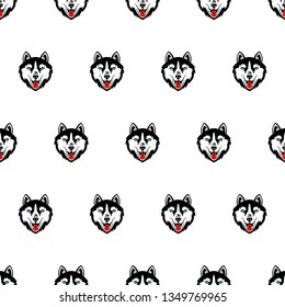 Husky dog black and white vector seamless pattern. 