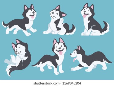 husky dog cartoon set