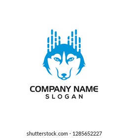 Husky dog with digital symbol for data or technology logo template.