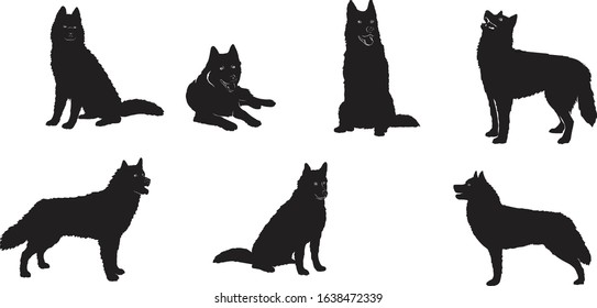 husky, dog, husky figure,  various poses, illustration, vector, different positions, illustration, black and white