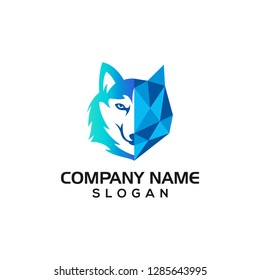 Husky dog with geometric shape as technology accent for data or cyber security logo template.