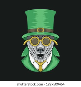 The husky dog with the glasses and the green suit of St. Patrick vector 