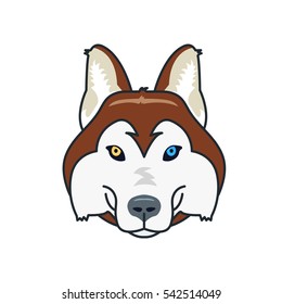husky dog head mascot. Flat style. Different eyes.