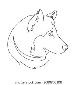 Husky dog head single continuous line hand drawing logo vector illustration. Monochrome mascot design