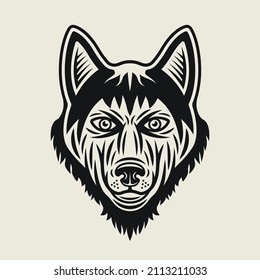 Husky dog head vector illustration in vintage style isolated on light background