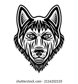 Husky dog head vector illustration in vintage monochrome style isolated on white background