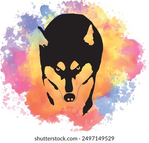 Husky dog illustration with watercolor  background 