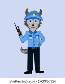 Husky dog ​​character isolated police profession holds walkie-talkie vector