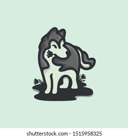 husky dog logo vector design line art 
