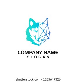 Husky dog with network connection symbol for data or technology logo template.