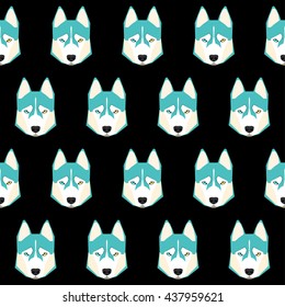 Husky dog portrait seamless pattern background.
