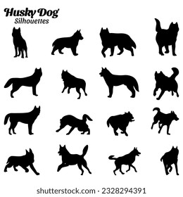 Husky dog silhouette vector set