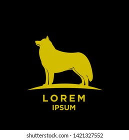 husky gold color silhouette black background isolated logo icon design vector illustration