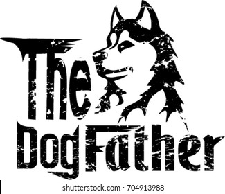 Husky grunge cartoon on white background. The DogFather. Wall stickers