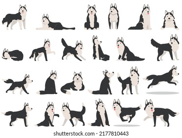 Husky icons set cartoon vector. Dog ears. Alaskan animal