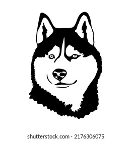 Husky isolated on white background. Stencil. Dog silhouette.