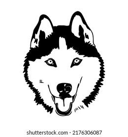 Husky isolated on white background. Stencil. Dog silhouette.