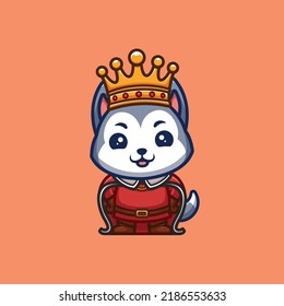 Husky King Cute Creative Kawaii Cartoon Mascot Logo