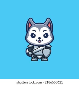 Husky Knight Cute Creative Kawaii Cartoon Mascot Logo