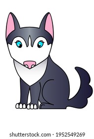 Husky. Little cute funny husky puppy - vector full color picture for childrens books and prints. Blue-eyed dog sitting - cartoon funny picture.