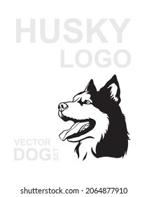 Husky logo. Vector dog set. A dog with an open mouth breathes deeply.