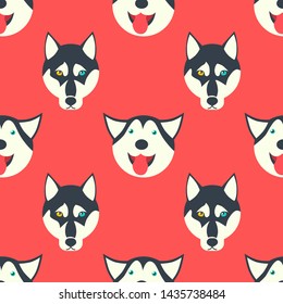 Husky or Malamute Head Seamless Pattern. 