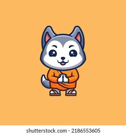 Husky Monk Cute Creative Kawaii Cartoon Mascot Logo