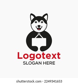 Plantilla de vectores de concepto de espacio negativo con el logotipo de la tarjeta de notificación Husky. Símbolo de la placa de notificación de retención de Husky